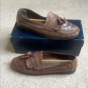 Brown Leather Slip-On Loafers with Fringe